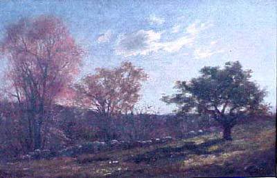 Landscape with a Stone Wall, oil painting of Melrose, Massachusetts by Charles Furneaux
